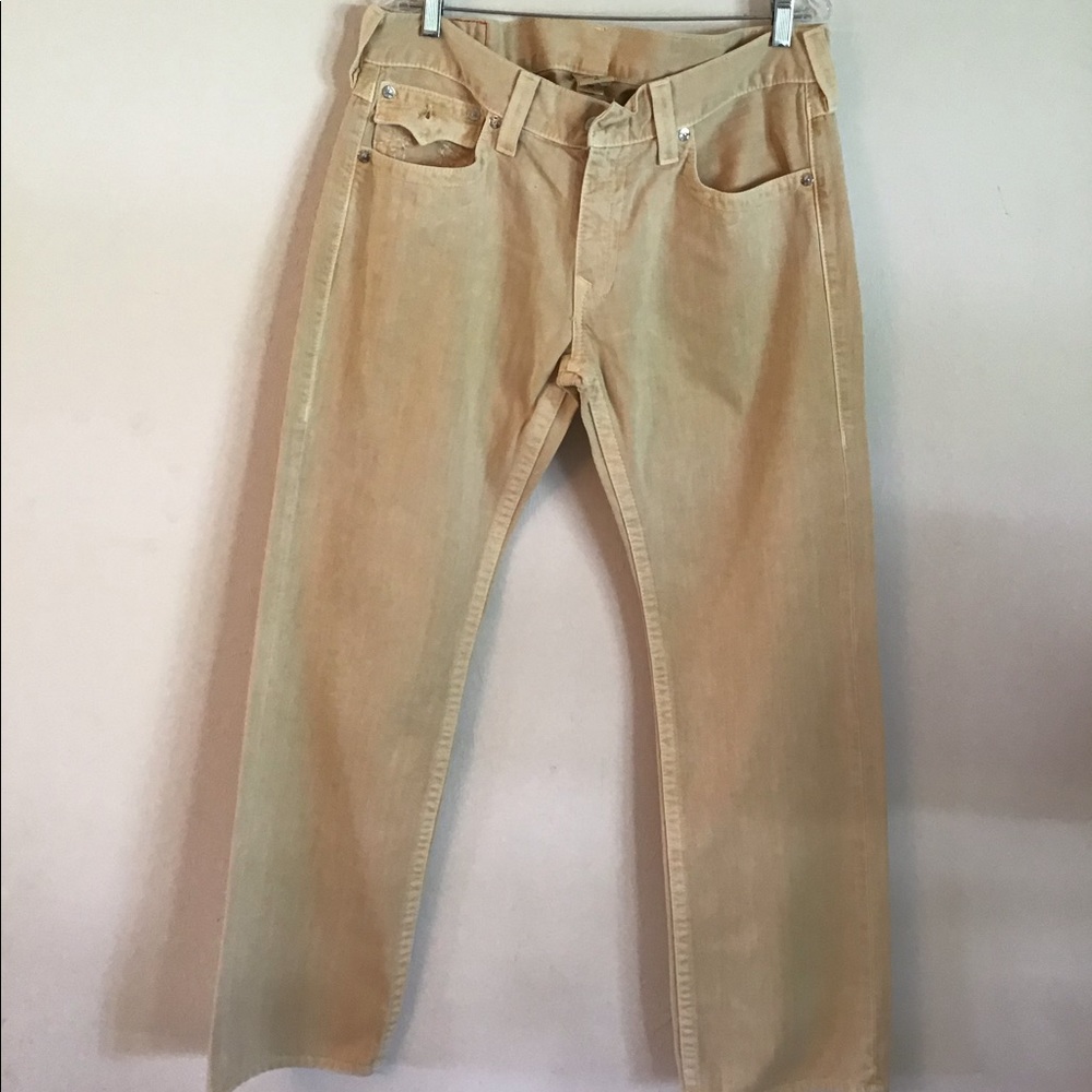 True Religion cream straight leg jean